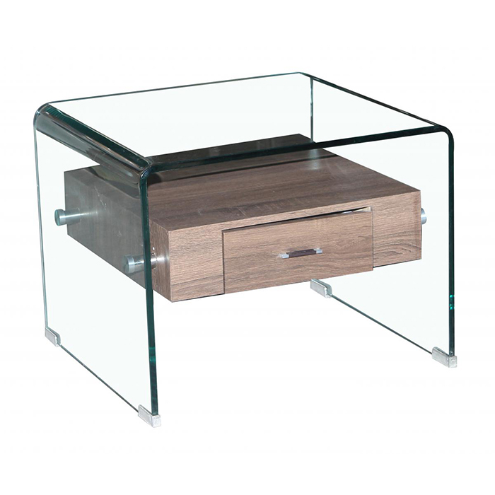 Angola Clear Glass Top Lamp Table With Drawer